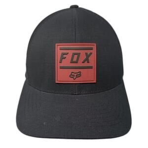 Fox Baseball Cap Black Red XL Fitted Hat Perforated Side Panels Rubber Patch